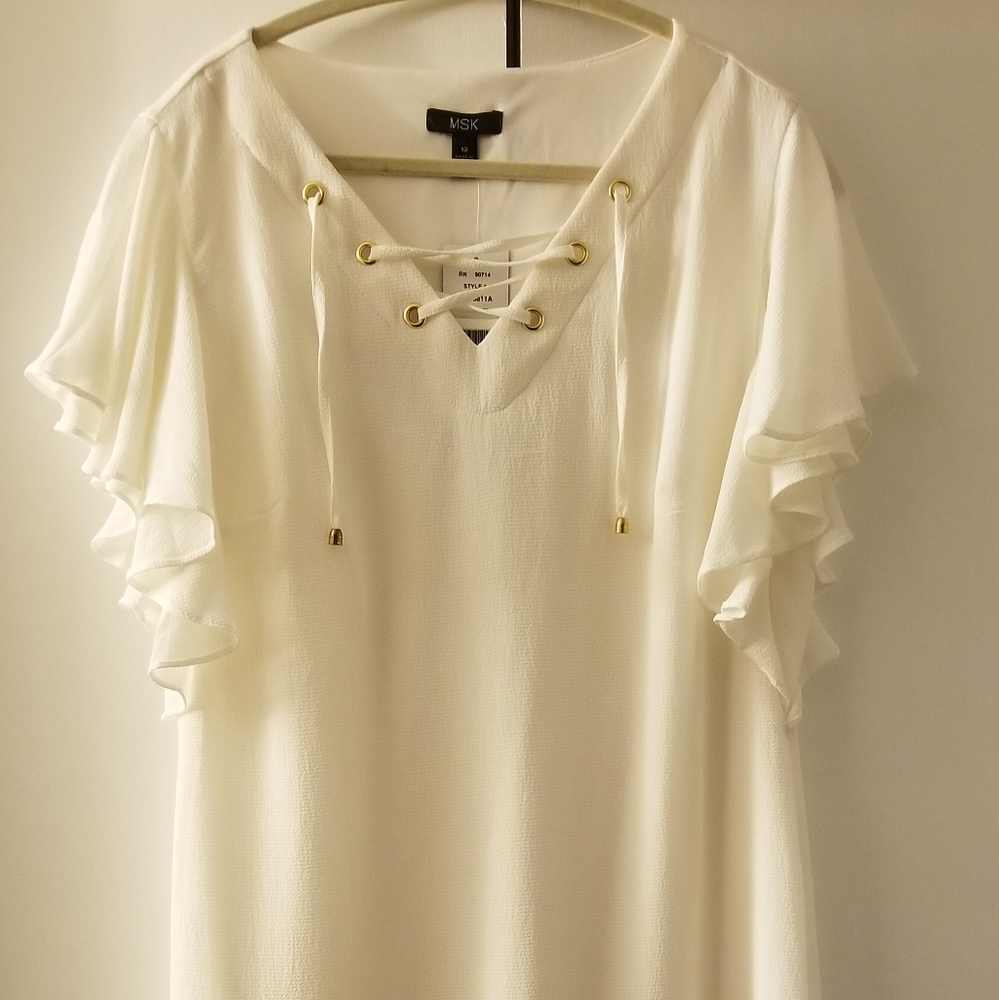 MSK Laceup Ruffle Sleeve Dress Size 12 off-white